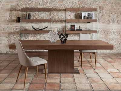 Mesa de comedor extensible de nogal con base en acero inoxidable - LEEDS
