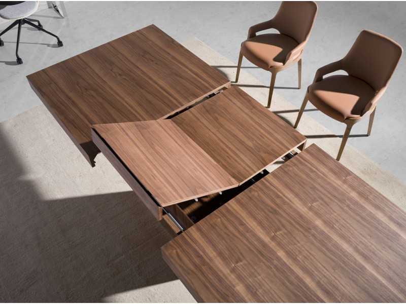 Mesa de comedor extensible de nogal con base en acero inoxidable - LEEDS
