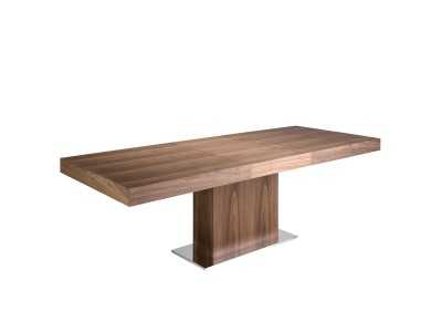 Mesa de comedor extensible de nogal con base en acero inoxidable - LEEDS