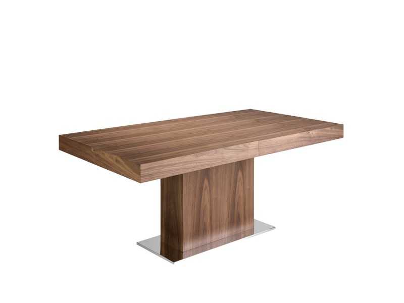 Extendable walnut dining table with stainless steel base - LEEDS
