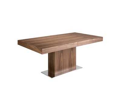 Mesa de comedor extensible de nogal con base en acero inoxidable - LEEDS