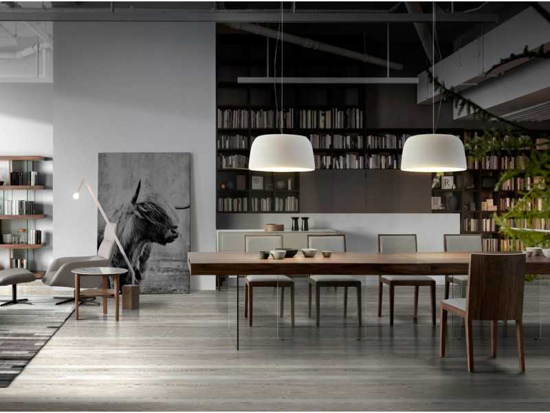 Fixed dining table in walnut with tempered glass bases - BRISTOL