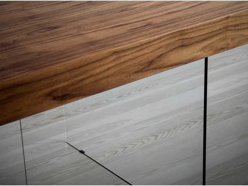 Mesa de comedor fija en nogal con bases de cristal templado - BRISTOL