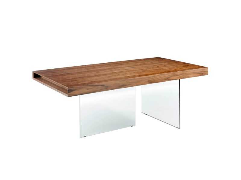 Mesa de comedor fija en nogal con bases de cristal templado - BRISTOL