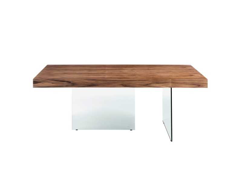 Mesa de comedor fija en nogal con bases de cristal templado - BRISTOL