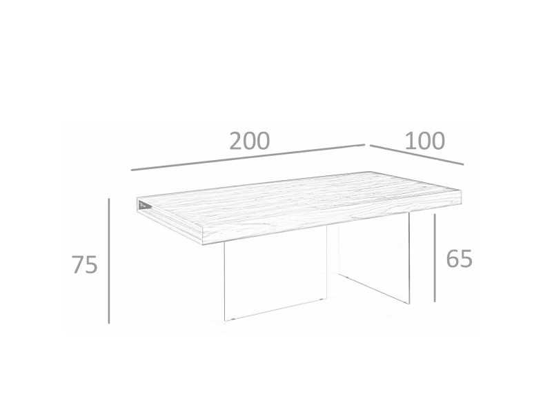Mesa de comedor fija en nogal con bases de cristal templado - BRISTOL