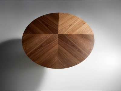 Table à manger ronde en bois de noyer et plateau tournant - DERBY