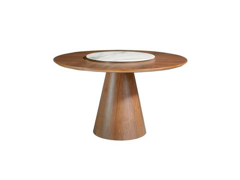 Table à manger ronde en bois de noyer et plateau tournant - DERBY
