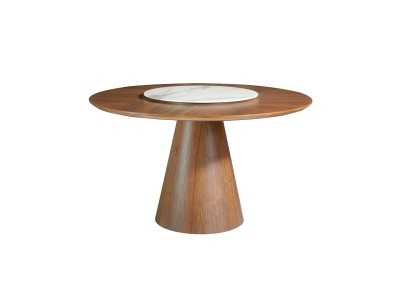 Table à manger ronde en bois de noyer et plateau tournant - DERBY