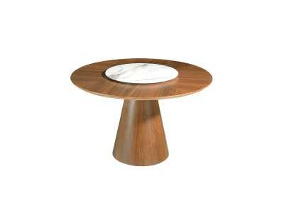 Round dining table in walnut wood and rotating plate - DERBY