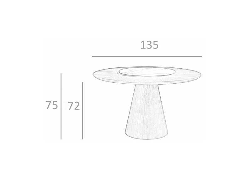 Table à manger ronde en bois de noyer et plateau tournant - DERBY