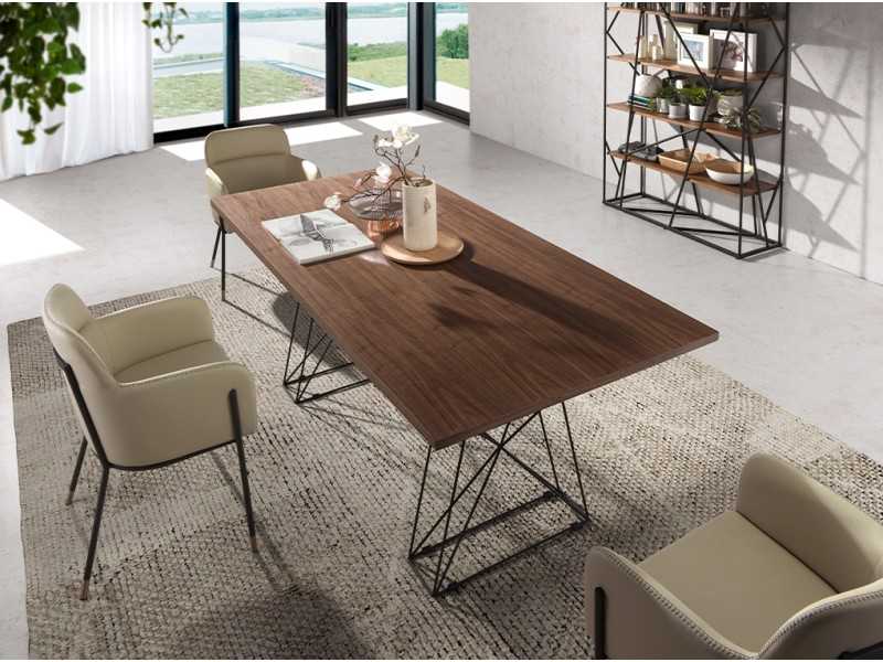 Rectangular table with walnut top and steel bases - HALIFAX