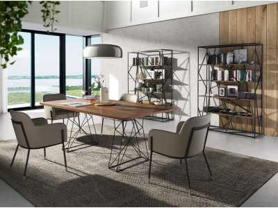 Table rectangulaire avec plateau en noyer et bases en acier - HALIFAX