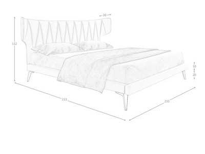 Complete designer bed upholstered in fabric with steel legs - UCCLE
