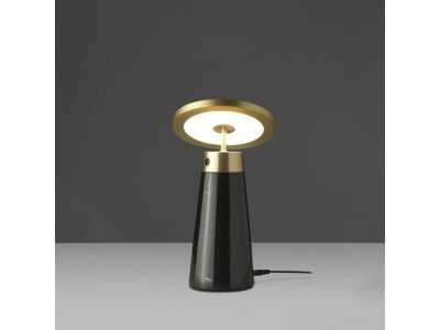 Lampe de table en acier poli et porcelaine noir - ASTRID NEGRO