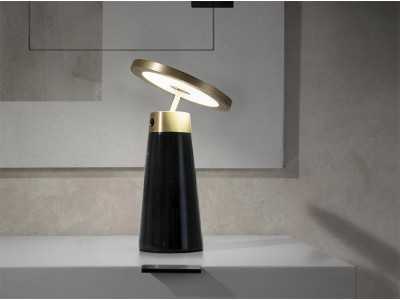 Lampe de table en acier poli et porcelaine noir - ASTRID NEGRO