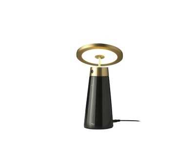 Lampe de table en acier poli et porcelaine noir - ASTRID NEGRO
