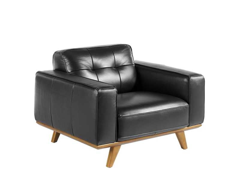 Fauteuil vintage tapissé de cuir noir véritable - DERBY