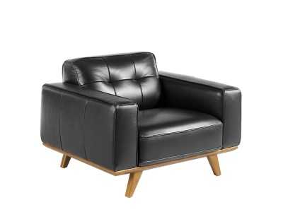 Vintage armchair upholstered in genuine black leather - DERBY