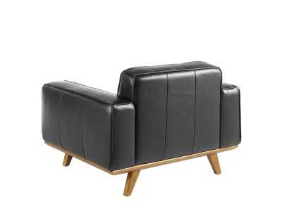 Fauteuil vintage tapissé de cuir noir véritable - DERBY