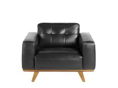 Vintage armchair upholstered in genuine black leather - DERBY