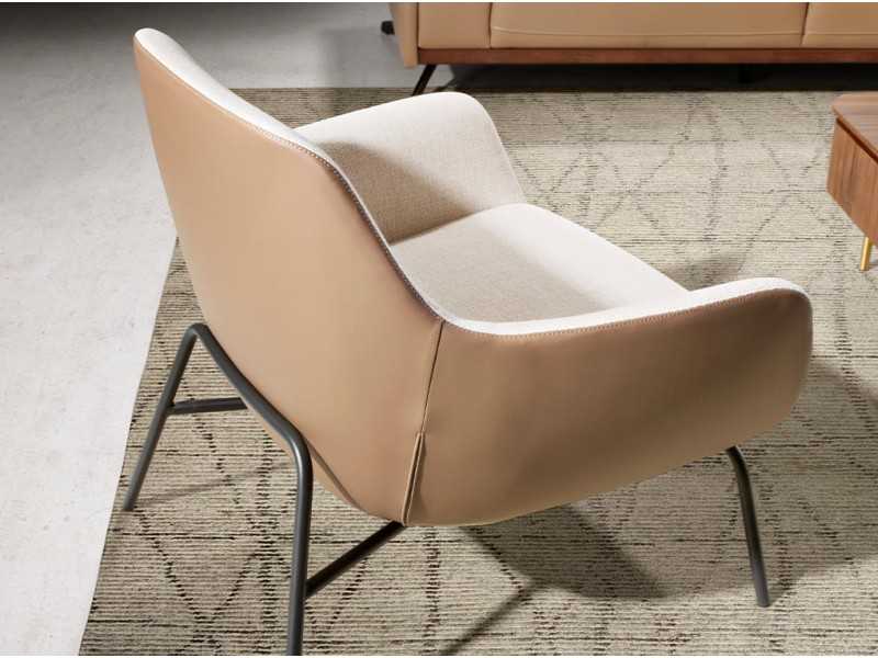 Fauteuil tapissé structure en acier laqué noir - GEORGE