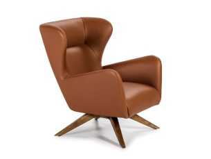 Sillón giratorio tapizado en piel sintética y base de madera maciza - OSCAR 2