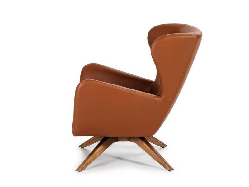Fauteuil pivotant tapissé de cuir synthétique et base en bois massif - OSCAR