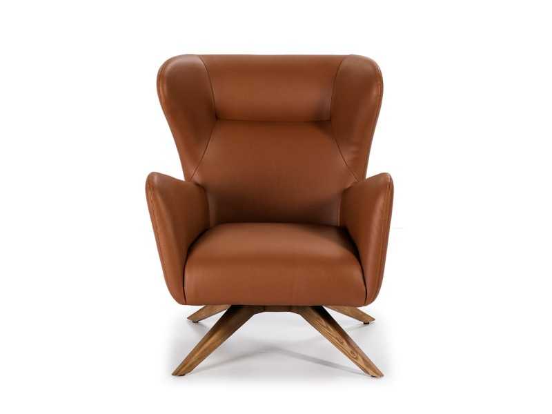 Fauteuil pivotant tapissé de cuir synthétique et base en bois massif - OSCAR
