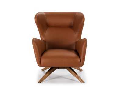 Fauteuil pivotant tapissé de cuir synthétique et base en bois massif - OSCAR Fauteuil pivotant tapissé de cuir synthétique et base en bois massif - OSCAR