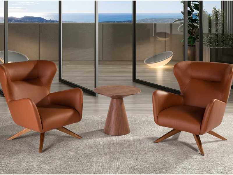 Fauteuil pivotant tapissé de cuir synthétique et base en bois massif - OSCAR