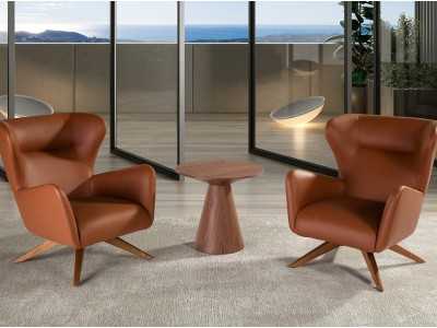 Fauteuil pivotant tapissé de cuir synthétique et base en bois massif - OSCAR Fauteuil pivotant tapissé de cuir synthétique et base en bois massif - OSCAR