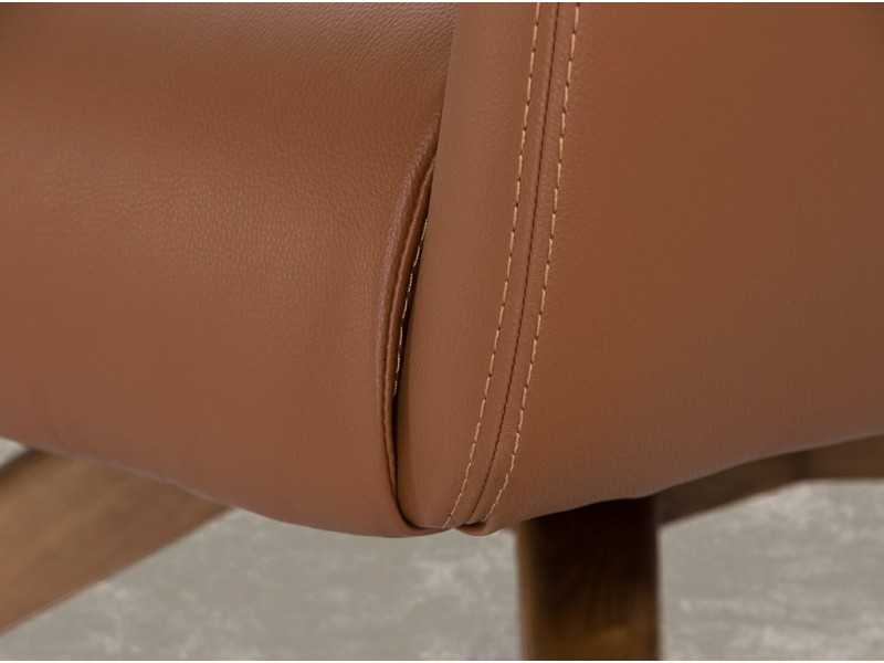 Fauteuil pivotant tapissé de cuir synthétique et base en bois massif - OSCAR