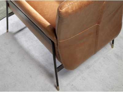 Armchair upholstered in genuine leather and black epoxy steel structure - BASTIAN