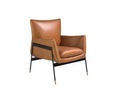 Armchair upholstered in genuine leather and black epoxy steel structure - BASTIAN