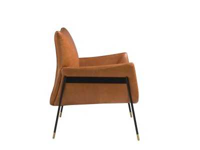 Armchair upholstered in genuine leather and black epoxy steel structure - BASTIAN
