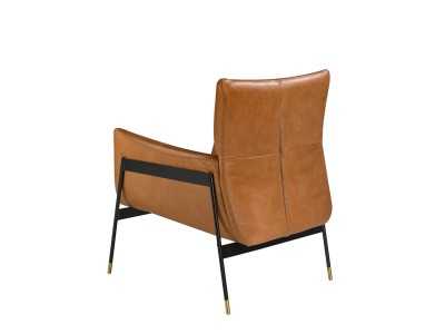 Armchair upholstered in genuine leather and black epoxy steel structure - BASTIAN
