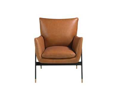 Armchair upholstered in genuine leather and black epoxy steel structure - BASTIAN