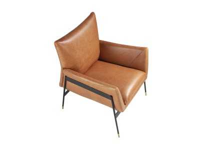 Armchair upholstered in genuine leather and black epoxy steel structure - BASTIAN