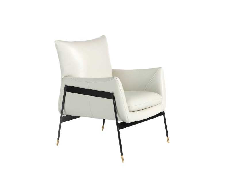 Armchair upholstered in genuine leather and black epoxy steel structure - BASTIAN PERLA