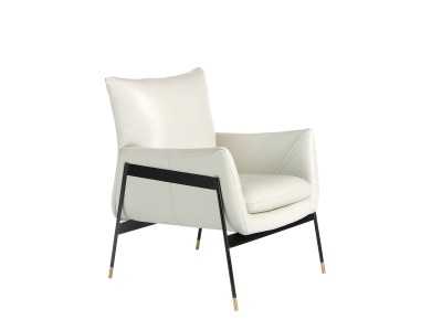 Armchair upholstered in genuine leather and black epoxy steel structure - BASTIAN