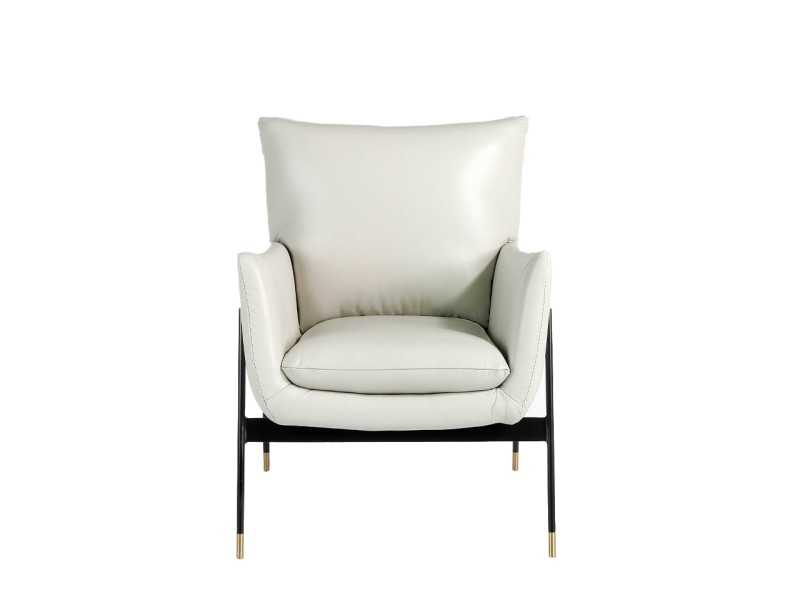 Sillón tapizado en piel genuina y estructura en acero epoxi negro - BASTIAN PERLA