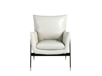 Sillón tapizado en piel genuina y estructura en acero epoxi negro - BASTIAN PERLA