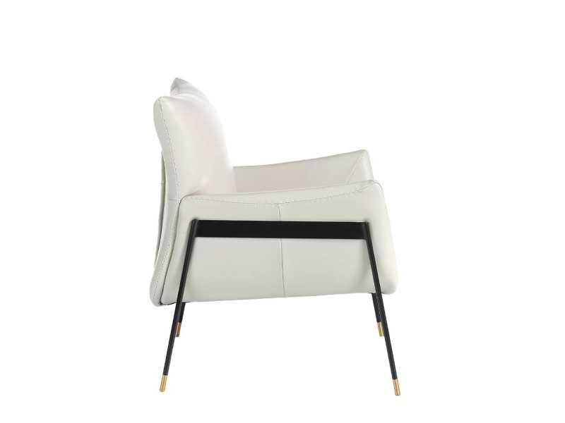 Sillón tapizado en piel genuina y estructura en acero epoxi negro - BASTIAN PERLA