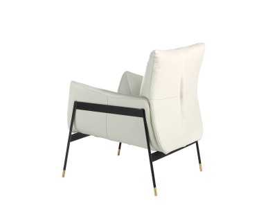 Armchair upholstered in genuine leather and black epoxy steel structure - BASTIAN