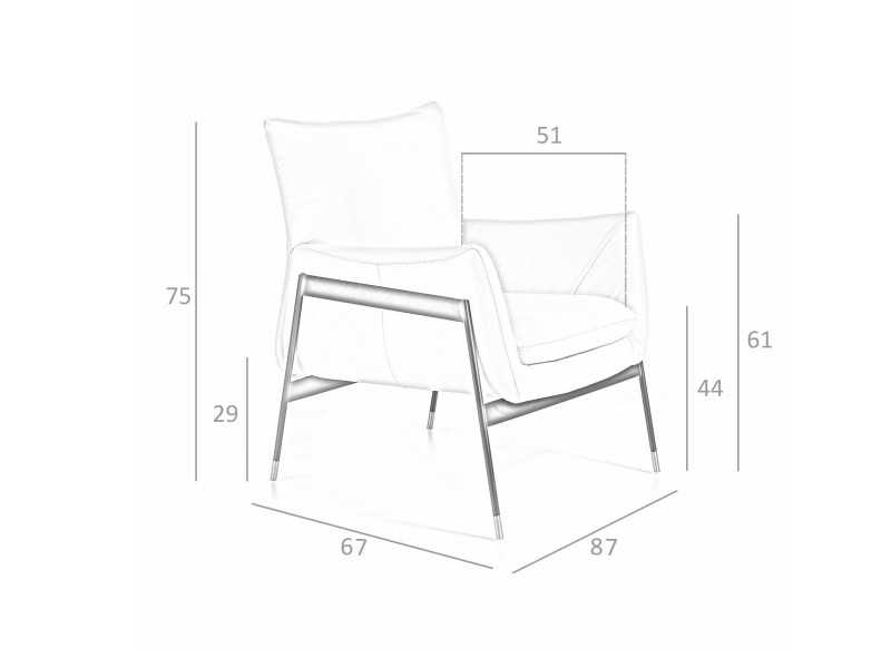 Sillón tapizado en piel genuina y estructura en acero epoxi negro - BASTIAN PERLA