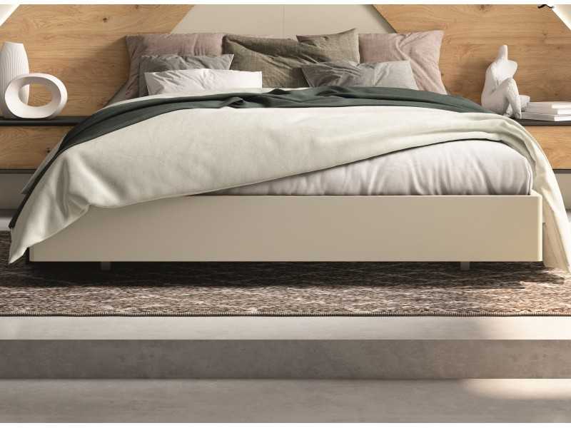 Complete lacquered bed with knotted oak details, side tables with 1 drawer, suspension bed base and LED light - AMELIE.R