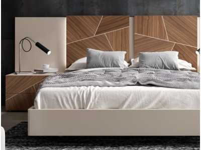 Modern design lacquered bed with American walnut marquetry ceilings and lacquered suspension bed base - LUMIÈRE