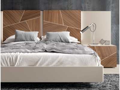 Modern design lacquered bed with American walnut marquetry ceilings and lacquered suspension bed base - LUMIÈRE