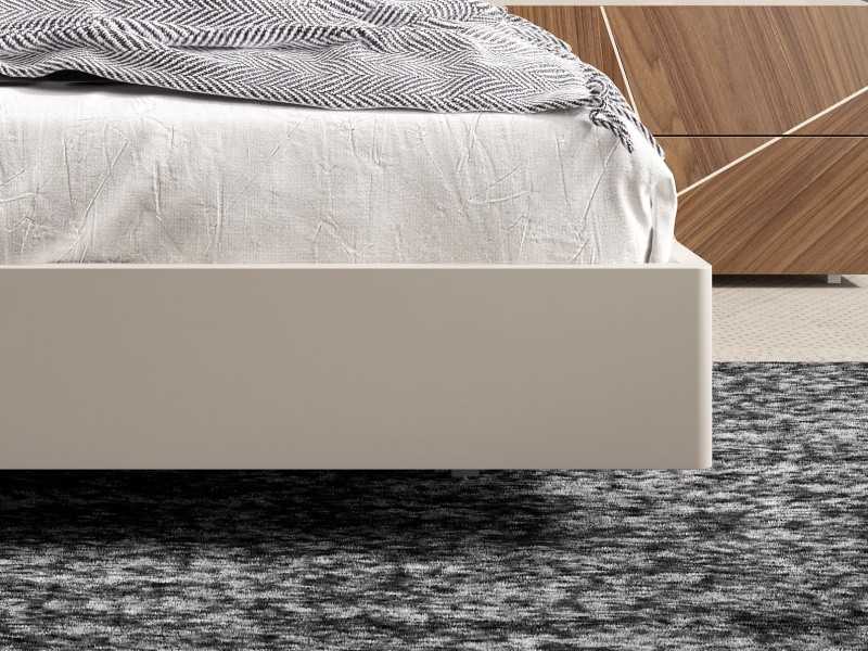 Cama de diseño moderno lacada con plafones en marquetería de nogal americano y base de cama volada y lacada - LUMIÈRE